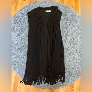 Chico’s Travelers Black Long Fringe Sleeveless Cardigan Size XL